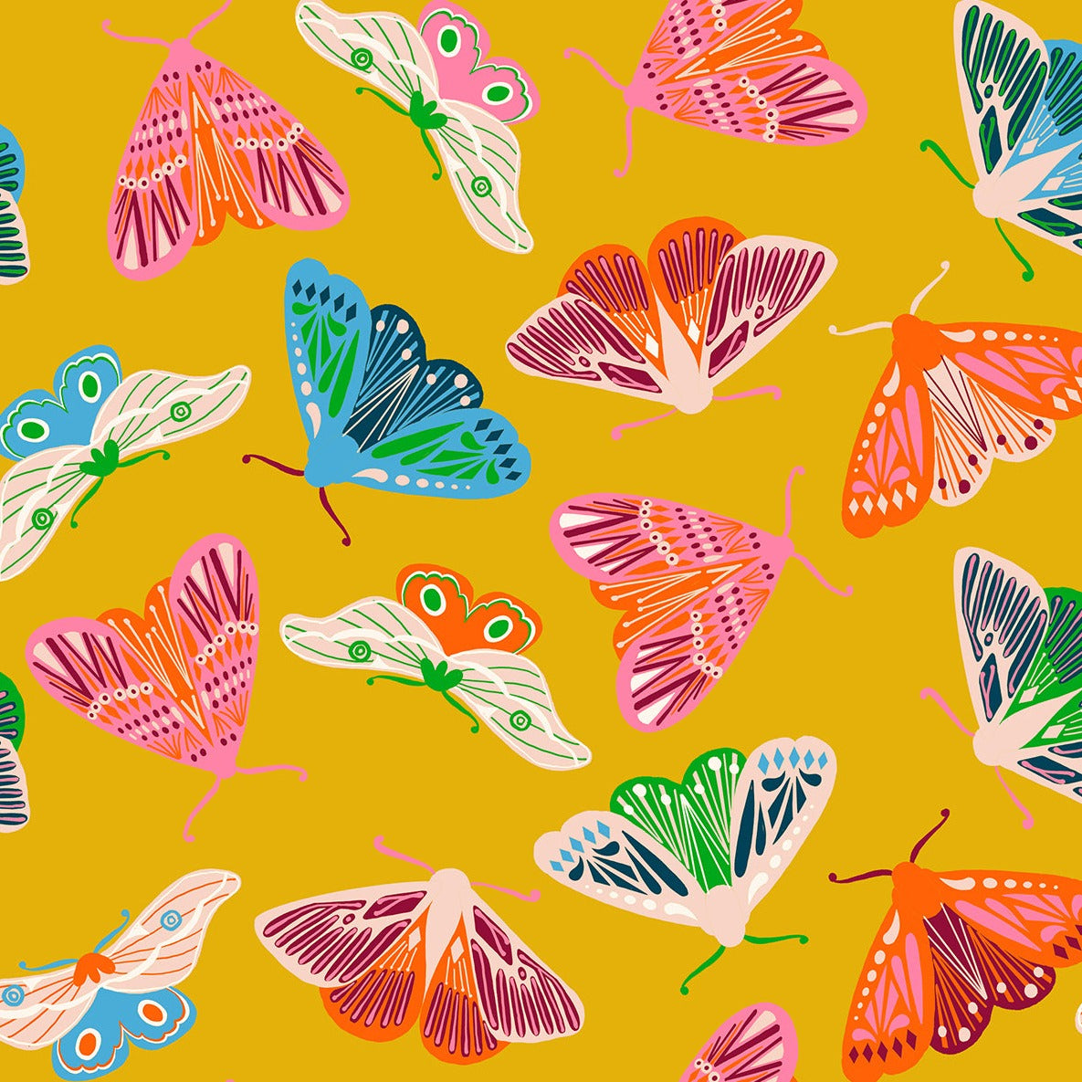 Fluttering On Goldenrod Quilting Cotton