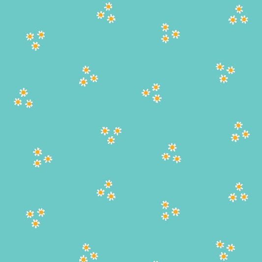 Posies On Turquoise Quilting Cotton