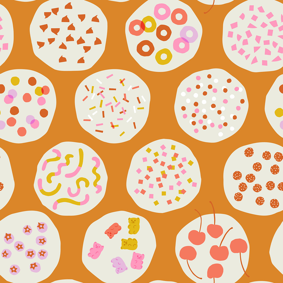 Ice Cream Toppings On Caramel Quilting Cotton