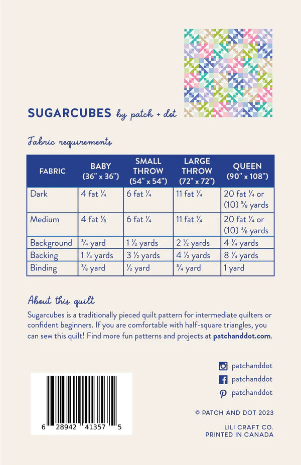 Sugarcubes Quilting Paper Pattern