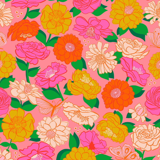 Flowerland Floral On Sorbet Quilting Cotton