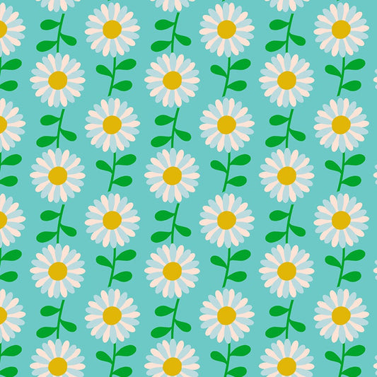 Field Of Flowers On Turquoise Quilting Cotton