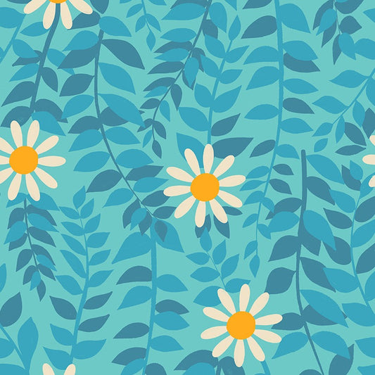 Daisies On Turquoise Quilting Cotton