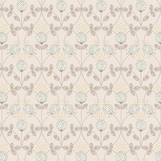 Clover On Natural With Gold Metallic Quilting Fabric