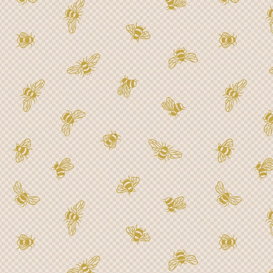 Metallic Gold Bees On Cream Quilting Fabric