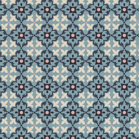 A663.3 Multi Tile On Blue Quilting Cotton