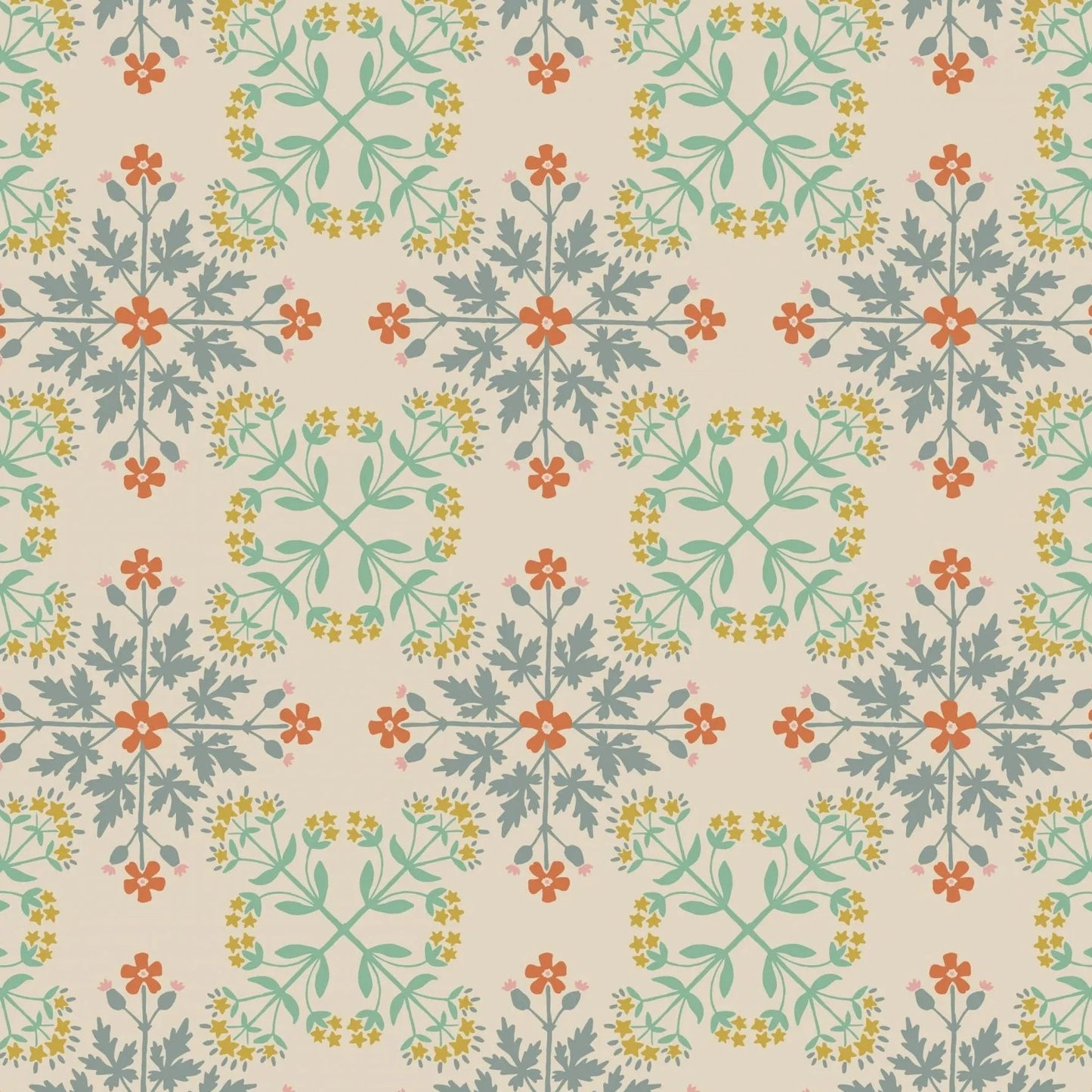 A665.1 Floral Tile On Dark Cream Quilting Cotton