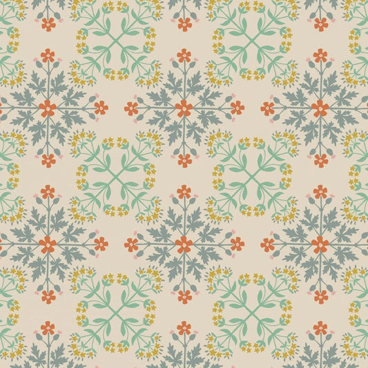 A665.1 Floral Tile On Dark Cream Quilting Cotton