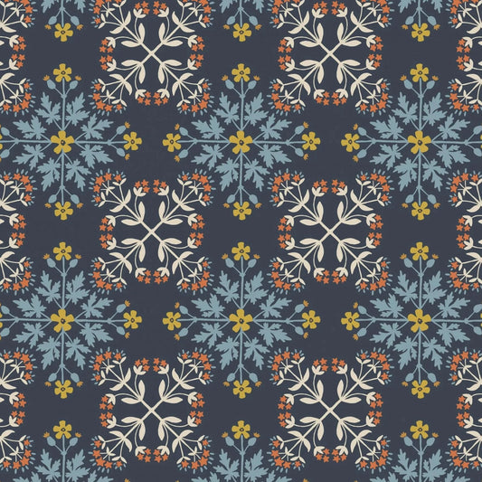 A665.3 Floral Tile On Dark Blue Quilting Cotton