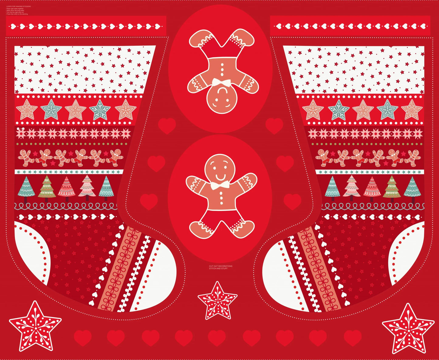 Gingerbread Stocking & Cut Outs Quilting Fabric Panel