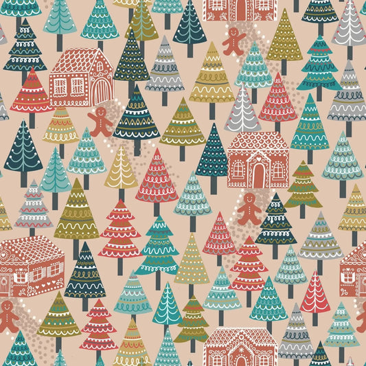 Gingerbread Forest On Light Butterscotch Quilting Fabric