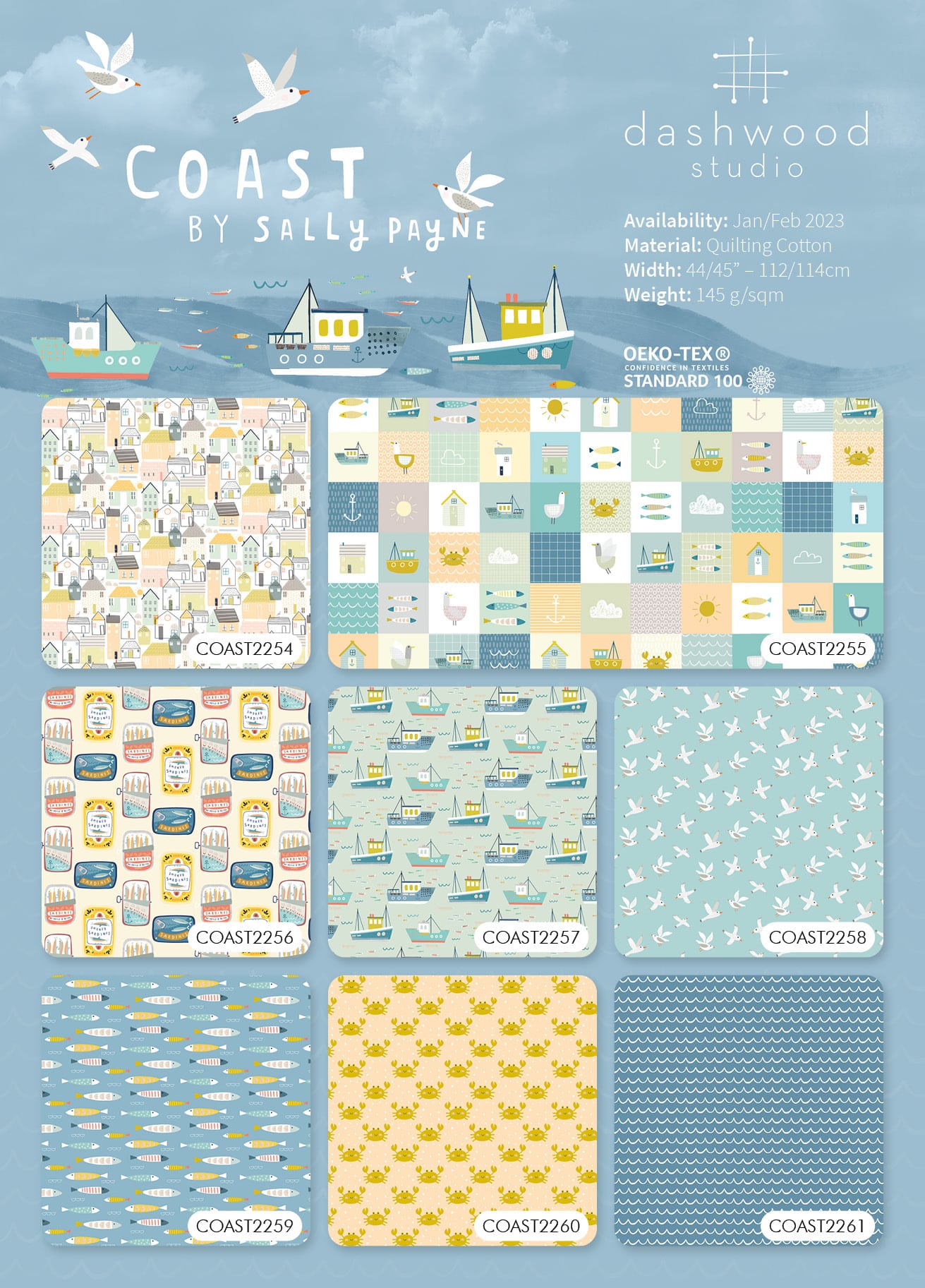 Fishing Ships On Light Green Quilting Cotton