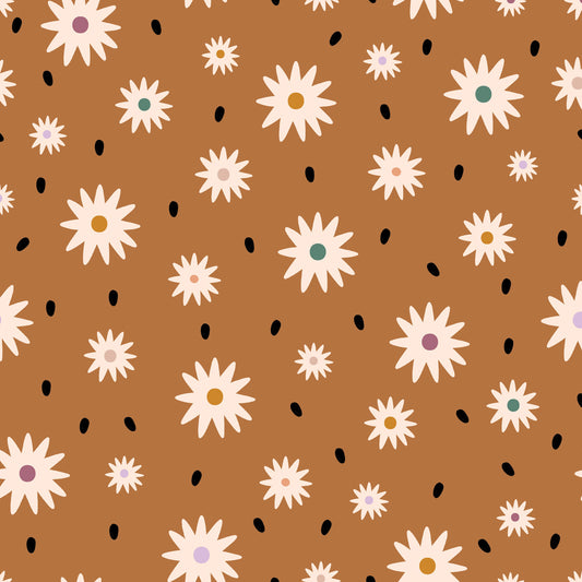 Dotty Flowers On Tan Quilting Cotton