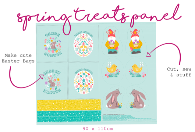 A587 - Easter Bags & Cut Outs Panel (digital) Quilting Fabric